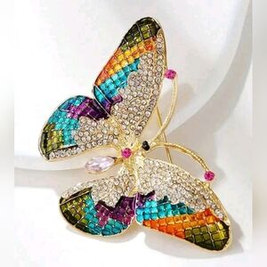 🦋HP! Beautiful Multicolored Pavè Inlaid Rhinestone Butterfly Brooch New!